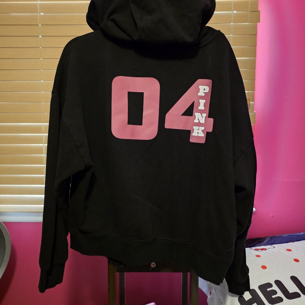 PINK Victoria's Secret Black Hoodie with Pink '04' Graphic